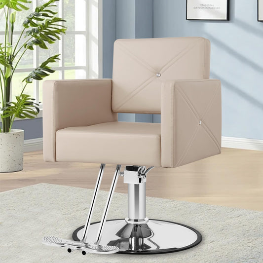 Salon Chair for Hair Stylist, Hair Salon Chair, Stylist Barber Chair with Heavy Duty Hydraulic Pump, 360 Degrees Swivel with Lock, Taupe