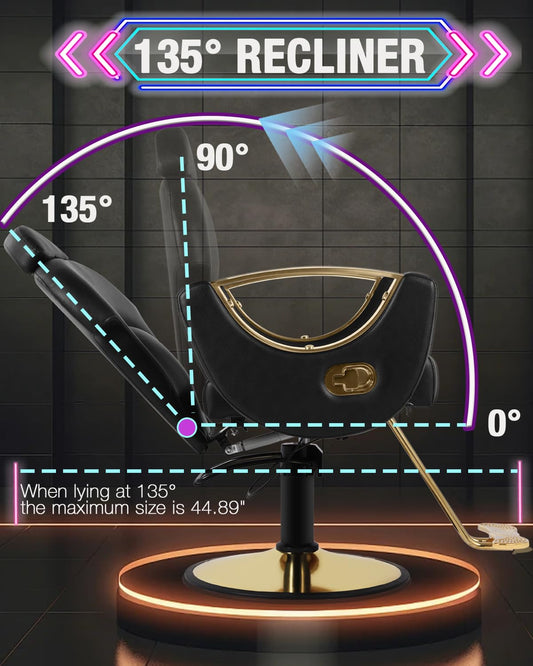 Reclining Salon Chair for Hair Stylist, Barber Chair with Heavy Duty Hydraulic Pump, Hair Salon Tattoo Braiding Chair Beauty Spa Equipment, Cool Black