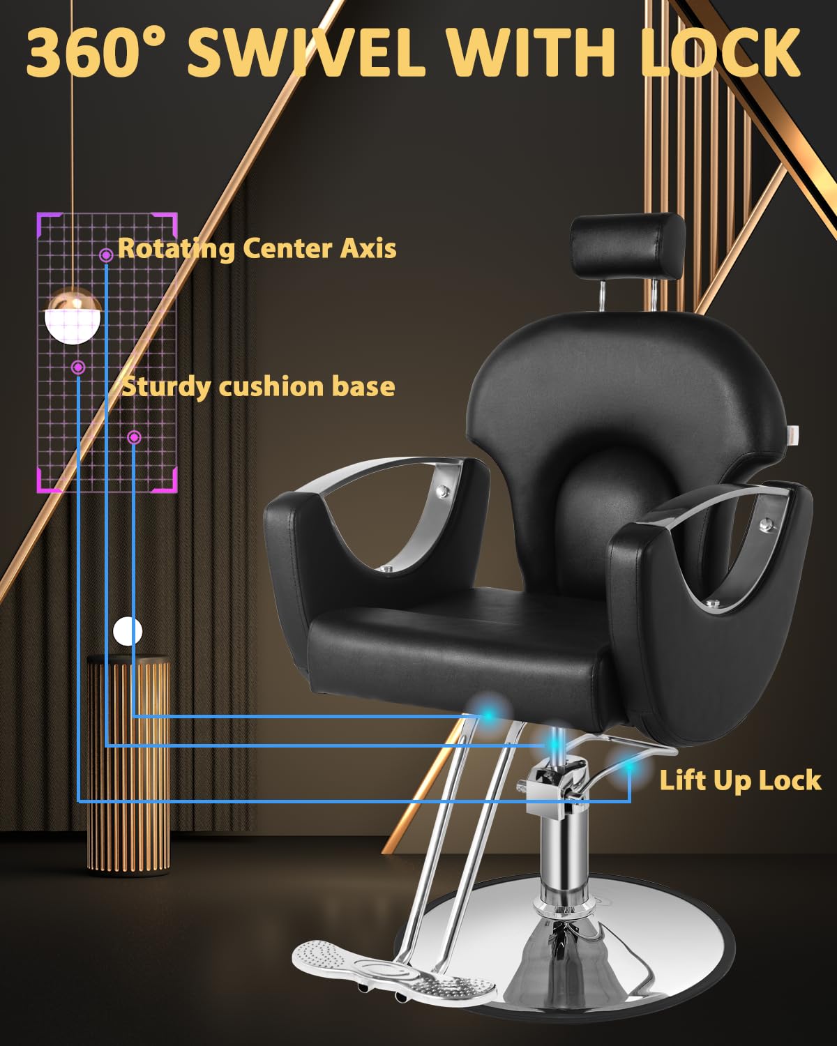 Salon Chair, Reclining Salon Chair for Hair Stylist, Barber Chair with Heavy Duty Hydraulic Pump, Hair Chairs Tattoo Braiding Beauty Spa Equipment, Cool Silver Black