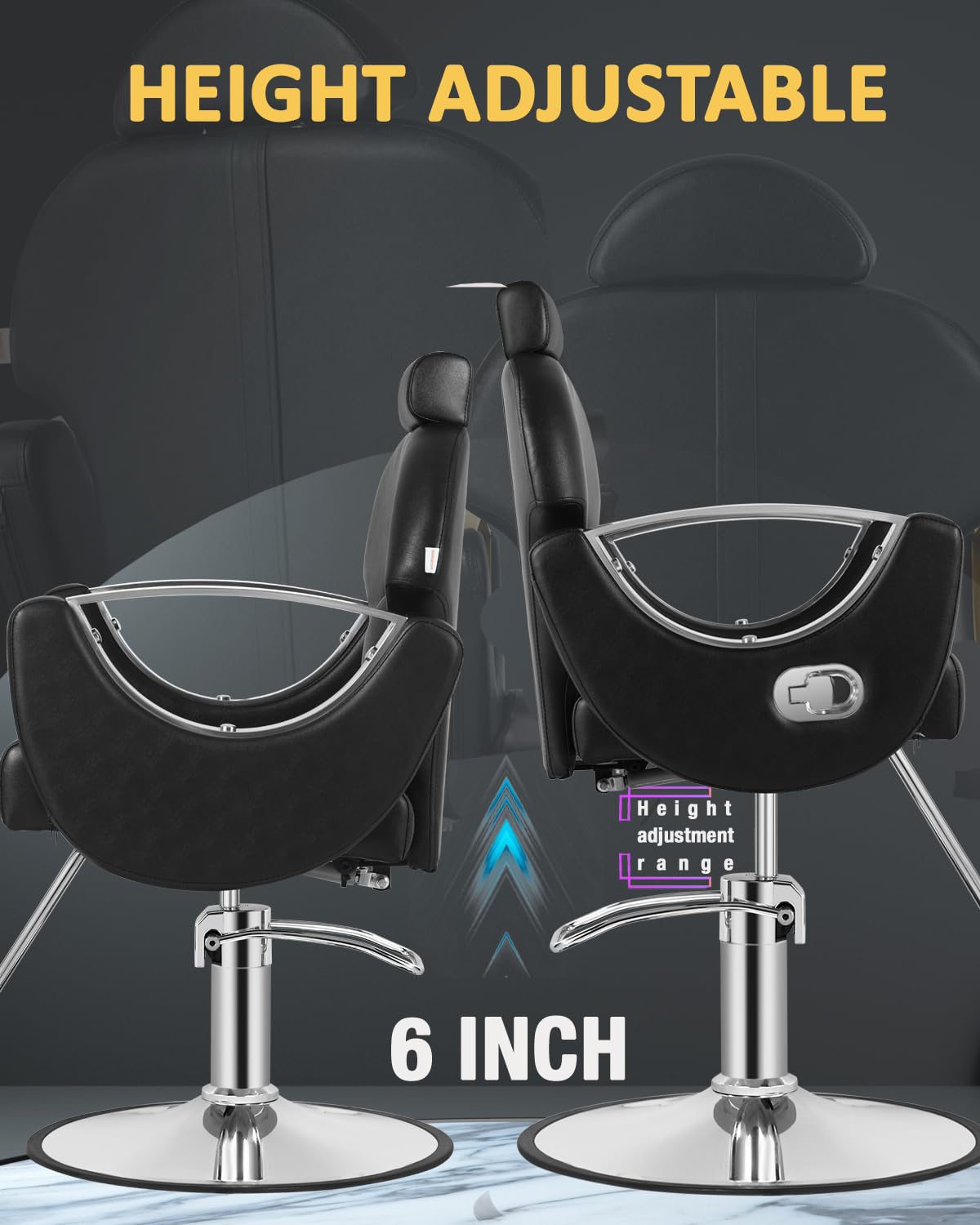 Salon Chair, Reclining Salon Chair for Hair Stylist, Barber Chair with Heavy Duty Hydraulic Pump, Hair Chairs Tattoo Braiding Beauty Spa Equipment, Cool Silver Black
