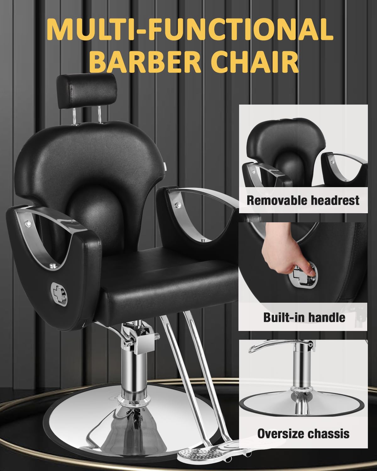Salon Chair, Reclining Salon Chair for Hair Stylist, Barber Chair with Heavy Duty Hydraulic Pump, Hair Chairs Tattoo Braiding Beauty Spa Equipment, Cool Silver Black