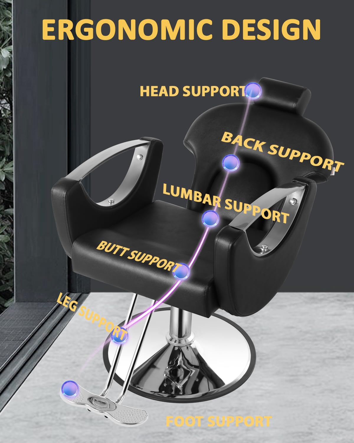 Salon Chair, Reclining Salon Chair for Hair Stylist, Barber Chair with Heavy Duty Hydraulic Pump, Hair Chairs Tattoo Braiding Beauty Spa Equipment, Cool Silver Black