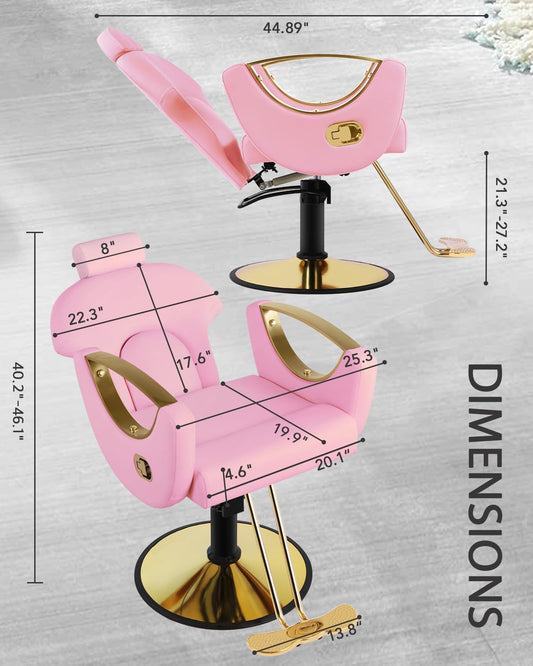 Salon Chair, Reclining Salon Chair for Hair Stylist, Barber Chair with Heavy Duty Hydraulic Pump, Tattoo Braiding Beauty Spa Equipment, Pink