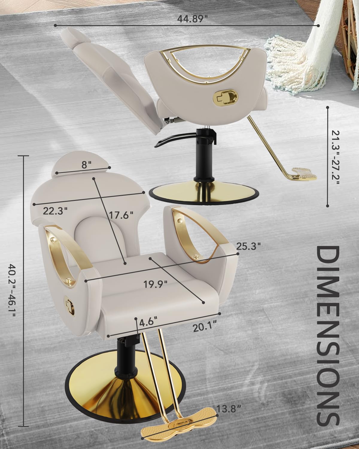 Reclining Salon Chair for Hair Stylist, Barber Chair with Heavy Duty Hydraulic Pump, Hair Salon Tattoo Braiding Chair Beauty Spa Equipment, Silver Taupe