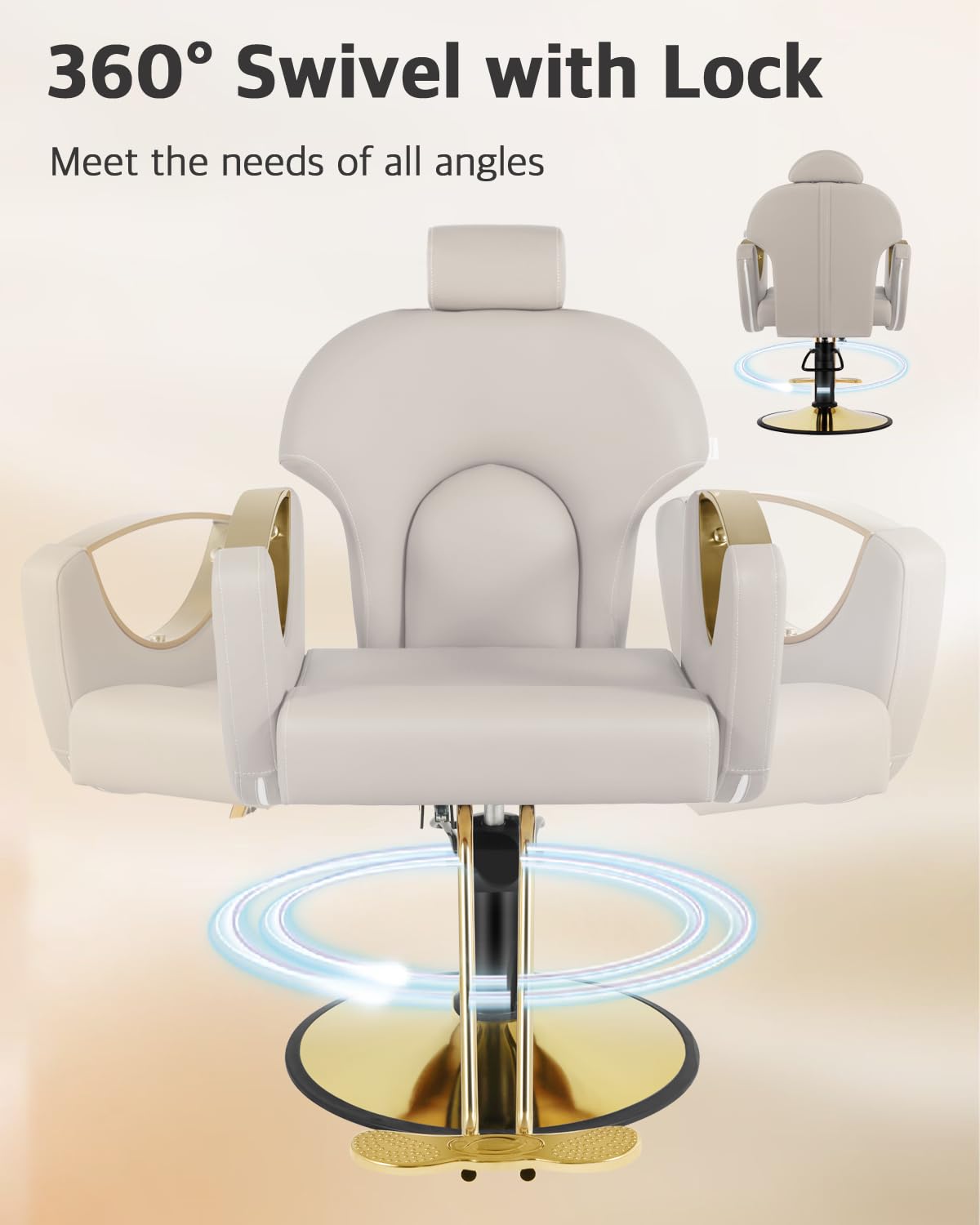 Reclining Salon Chair for Hair Stylist, Barber Chair with Heavy Duty Hydraulic Pump, Hair Salon Tattoo Braiding Chair Beauty Spa Equipment, Silver Taupe