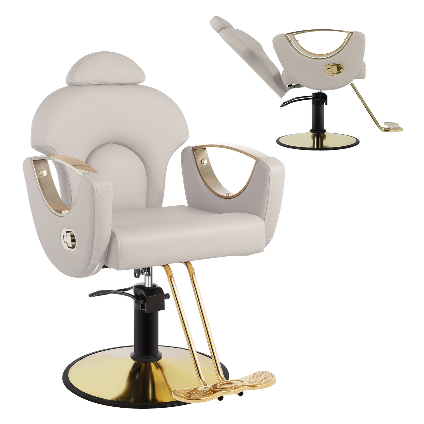 Salon Barber Chair, Reclining Salon Chair for Hair Stylist, Hair Salon Chair with Heavy Duty Hydraulic Pump, 360 Degrees Swivel Styling Braiding Hairdresser Chair for Home Barbershop, Gray Gold