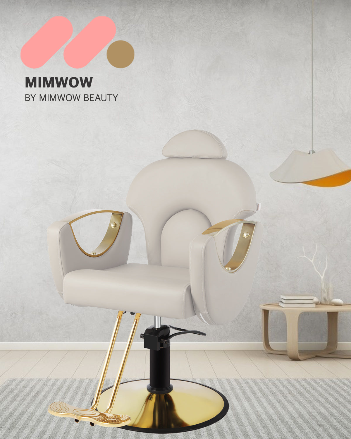 Salon Barber Chair, Reclining Salon Chair for Hair Stylist, Hair Salon Chair with Heavy Duty Hydraulic Pump, 360 Degrees Swivel Styling Braiding Hairdresser Chair for Home Barbershop, Gray Gold