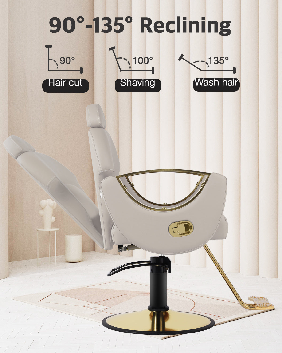 Salon Barber Chair, Reclining Salon Chair for Hair Stylist, Hair Salon Chair with Heavy Duty Hydraulic Pump, 360 Degrees Swivel Styling Braiding Hairdresser Chair for Home Barbershop, Gray Gold