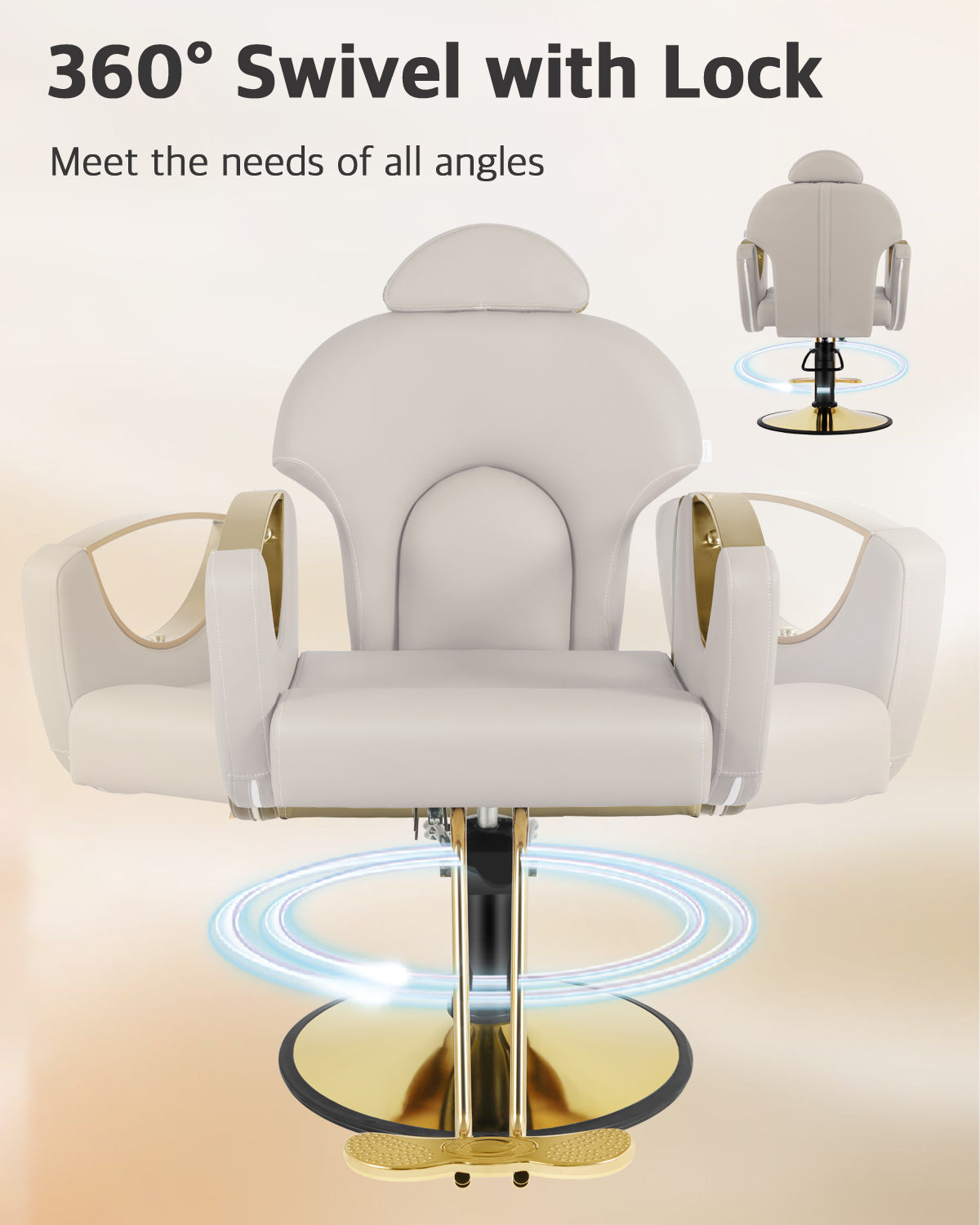 Salon Barber Chair, Reclining Salon Chair for Hair Stylist, Hair Salon Chair with Heavy Duty Hydraulic Pump, 360 Degrees Swivel Styling Braiding Hairdresser Chair for Home Barbershop, Gray Gold