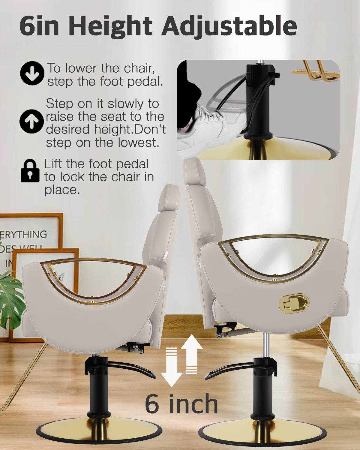 Salon Barber Chair, Reclining Salon Chair for Hair Stylist, Hair Salon Chair with Heavy Duty Hydraulic Pump, 360 Degrees Swivel Styling Braiding Hairdresser Chair for Home Barbershop, Gray Gold