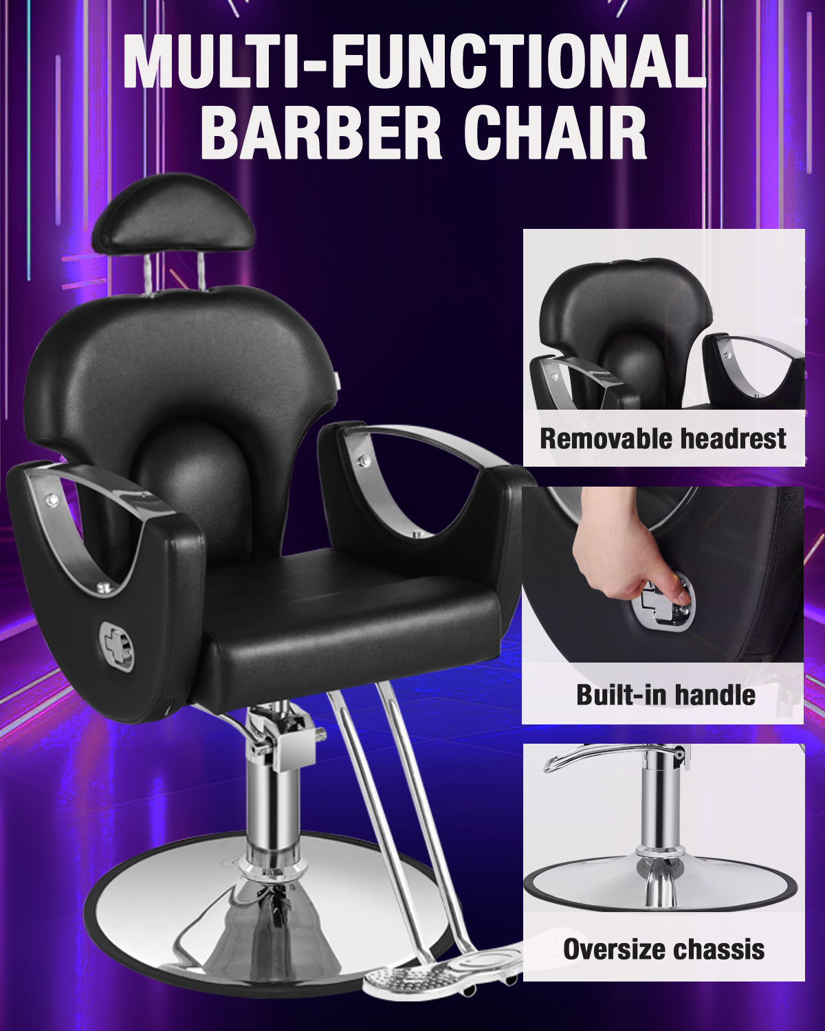 Salon Barber Chair, Reclining Salon Chair for Hair Stylist, Hair Chair with Heavy Duty Hydraulic Pump, 360 Degrees Swivel Styling Braiding Hairdresser Chairs for Home Barbershop, Pure Black