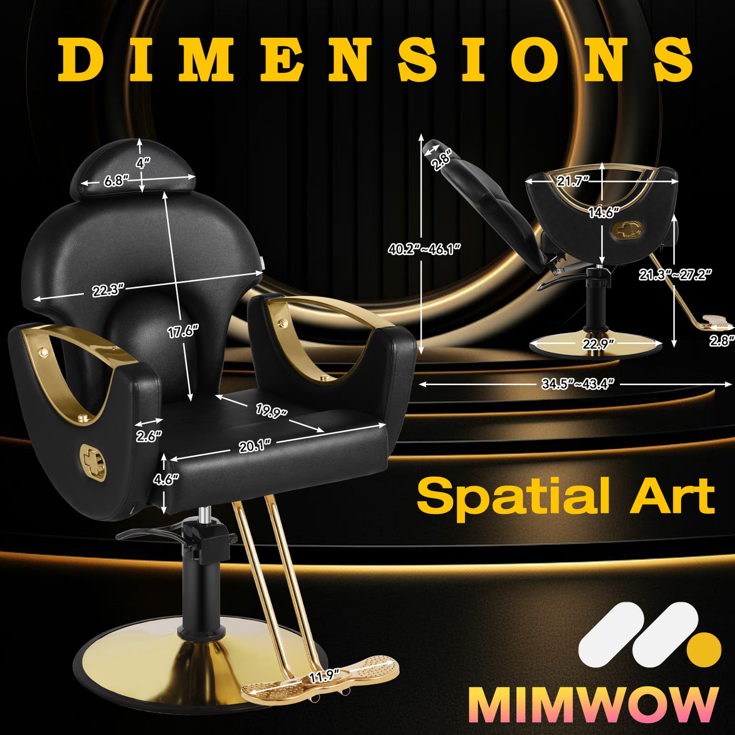 Salon Barber Chair, Reclining Salon Chair for Hair Stylist, Hair Salon Chair with Heavy Duty Hydraulic Pump, 360 Degrees Swivel Styling Braiding Hairdresser Chair for Home Barbershop, Black Gold