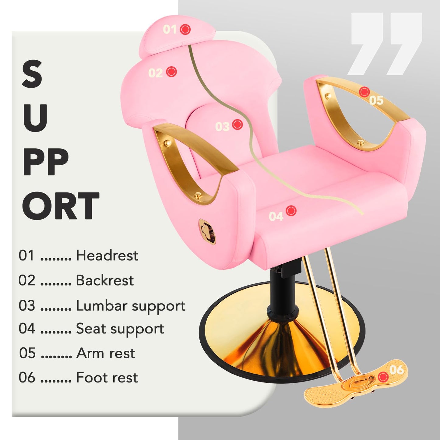 Salon Barber Chair, Reclining Salon Chair for Hair Stylist, Hair Chairs with Heavy Duty Hydraulic Pump, 360 Degrees Swivel Styling Braiding Hairdresser Chair for Home Barbershop, Light Pink Gold