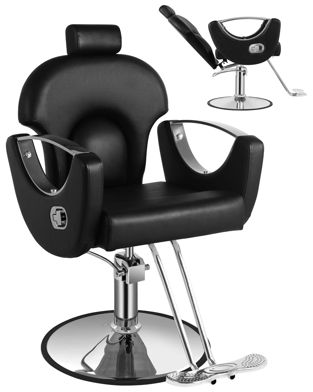 Salon Chair, Reclining Salon Chair for Hair Stylist, Barber Chair with Heavy Duty Hydraulic Pump, Hair Chairs Tattoo Braiding Beauty Spa Equipment, Cool Silver Black