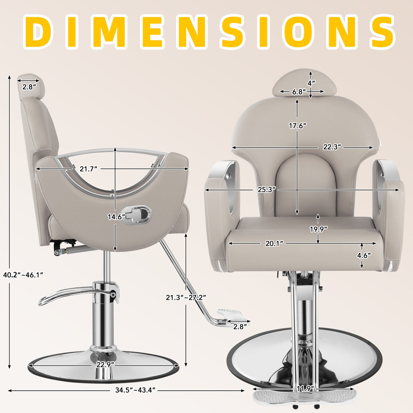 Salon Barber Chair, Reclining Salon Chair for Hair Stylist, Hair Chair with Heavy Duty Hydraulic Pump, 360 Degrees Swivel Styling Braiding Hairdresser Chairs for Home Barbershop, Light Gray Sliver