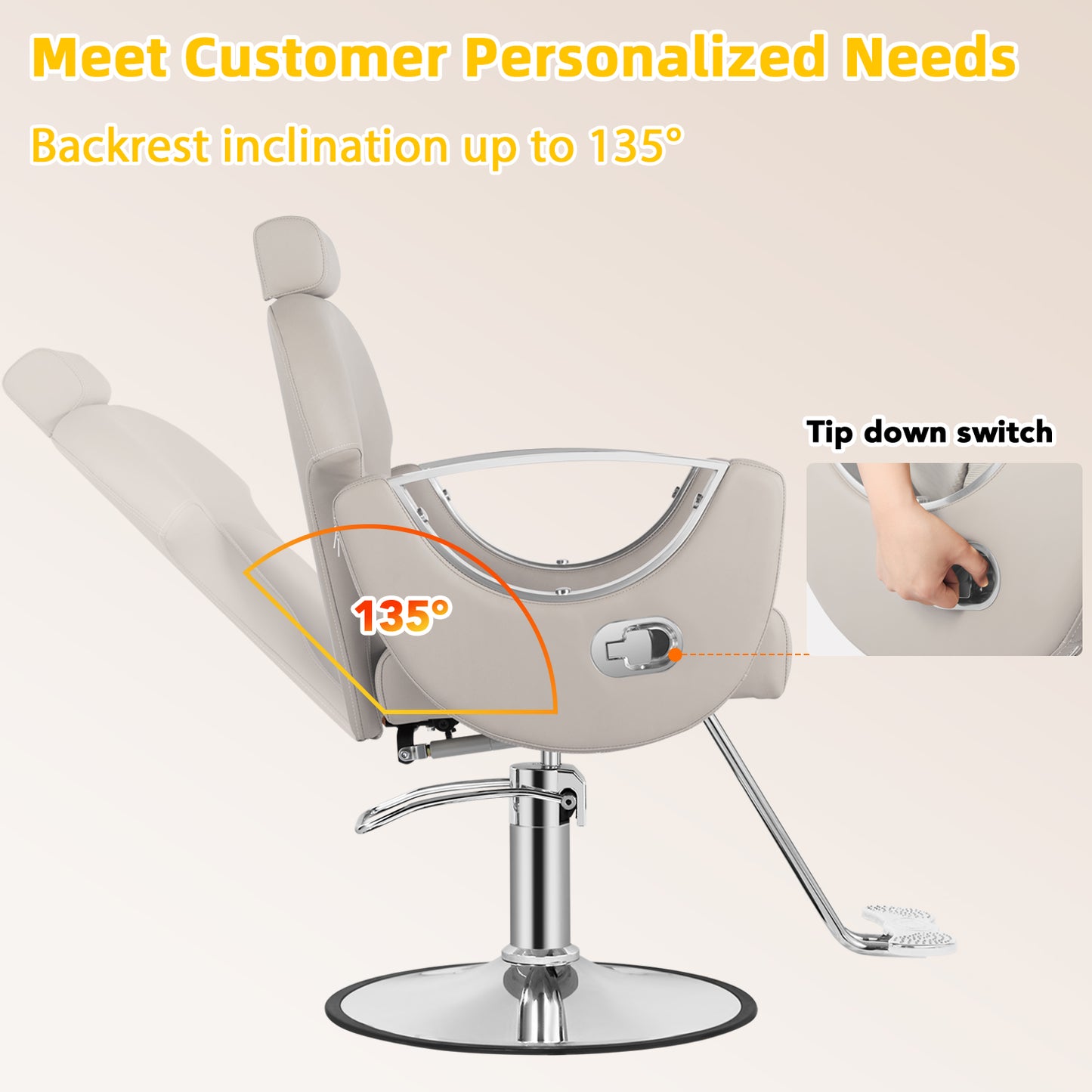 Salon Barber Chair, Reclining Salon Chair for Hair Stylist, Hair Chair with Heavy Duty Hydraulic Pump, 360 Degrees Swivel Styling Braiding Hairdresser Chairs for Home Barbershop, Light Gray Sliver