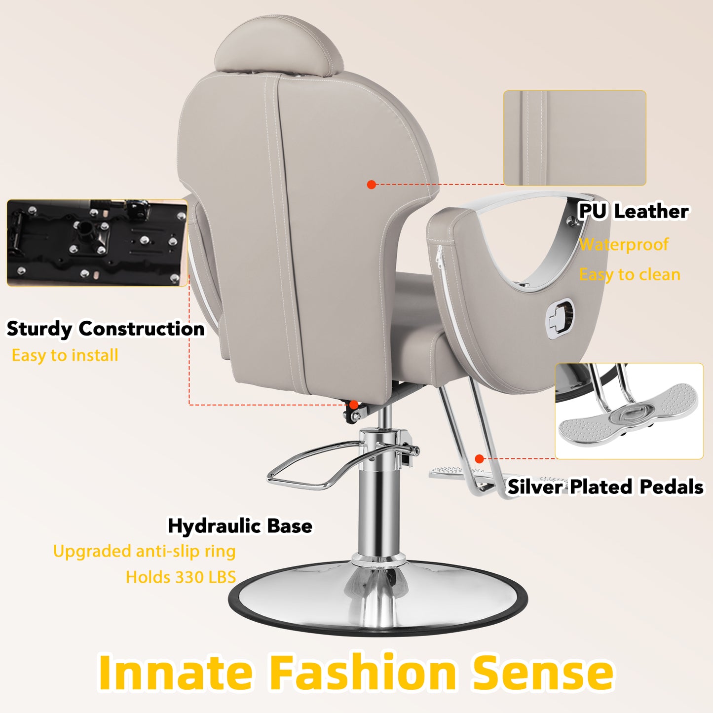 Salon Barber Chair, Reclining Salon Chair for Hair Stylist, Hair Chair with Heavy Duty Hydraulic Pump, 360 Degrees Swivel Styling Braiding Hairdresser Chairs for Home Barbershop, Light Gray Sliver