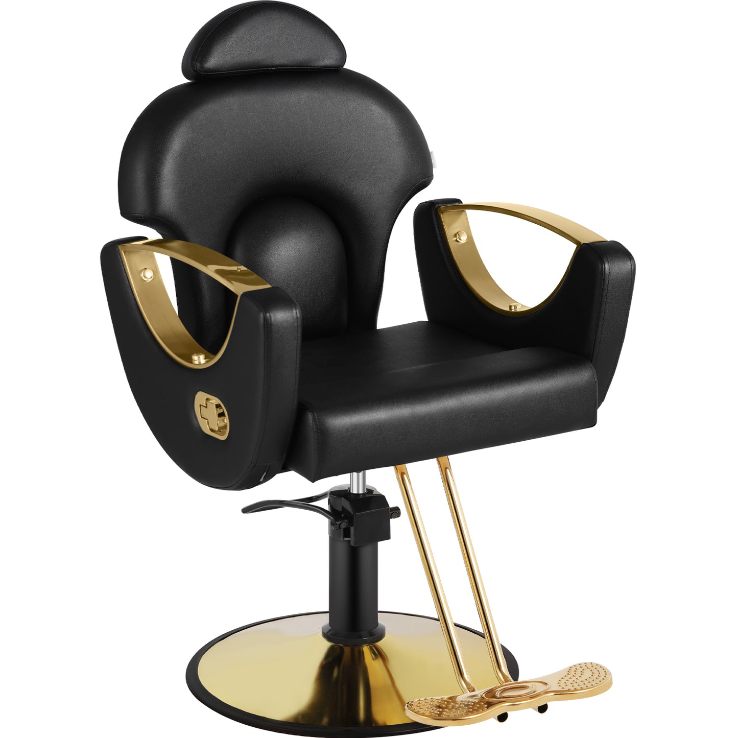 Salon Barber Chair, Reclining Salon Chair for Hair Stylist, Hair Salon Chair with Heavy Duty Hydraulic Pump, 360 Degrees Swivel Styling Braiding Hairdresser Chair for Home Barbershop, Black Gold