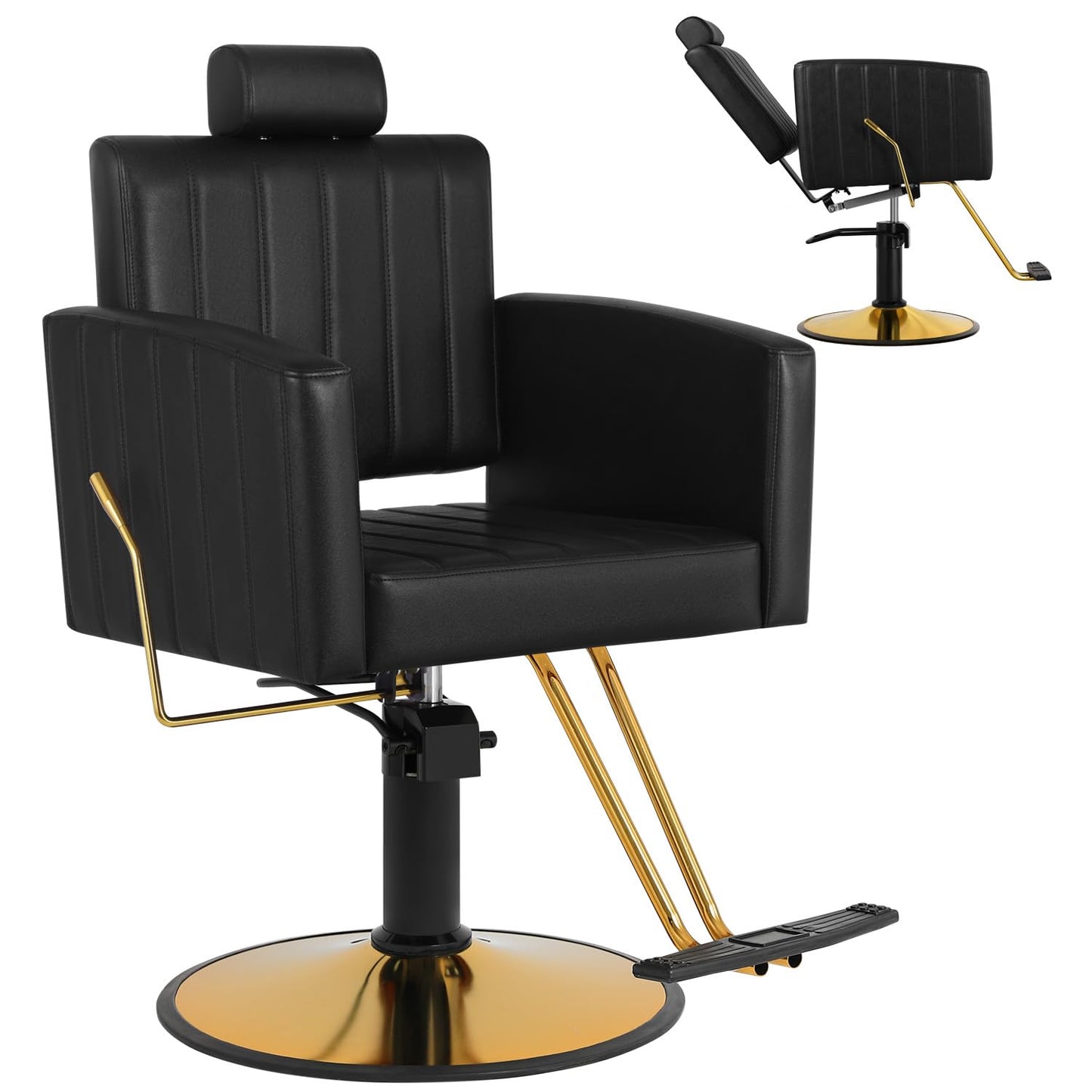 Black Salon Chair for Hair Stylist, 90°-135° Reclining Barber Chair for Barbershop with Hydraulic Pump, 360° Swivel, Multi-Function Hair Styling Shampoo Chair Tattoo Chair Braiding Chair