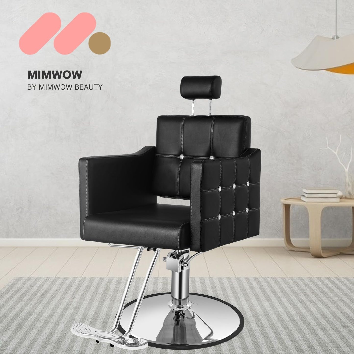Black Reclining Salon Chair, Barber Chairs for Barbershop Home, Salon Chair for Hair Stylist, Styling Chairs Heavy Duty Hydraulic Pump, Adjustable Height & Removable Headrest, Crystal Button