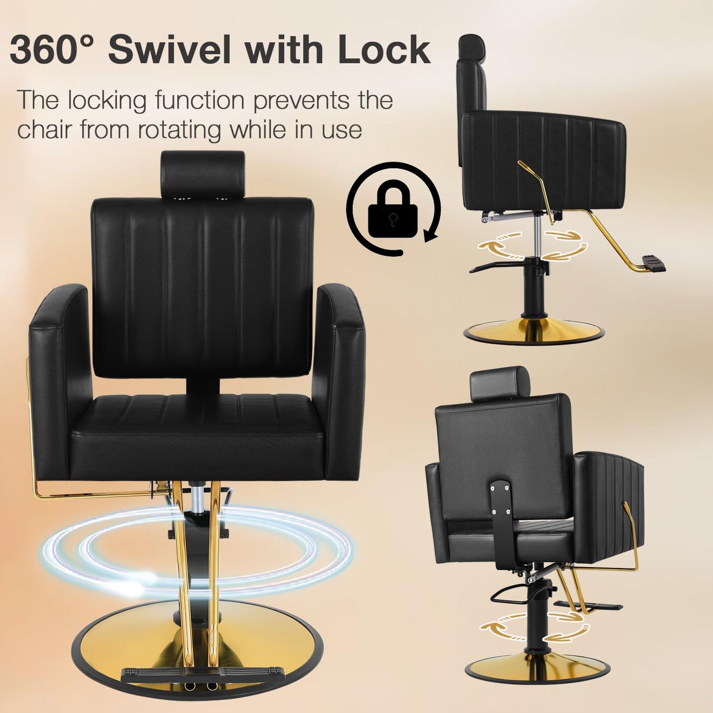 Black Salon Chair for Hair Stylist, 90°-135° Reclining Barber Chair for Barbershop with Hydraulic Pump, 360° Swivel, Multi-Function Hair Styling Shampoo Chair Tattoo Chair Braiding Chair
